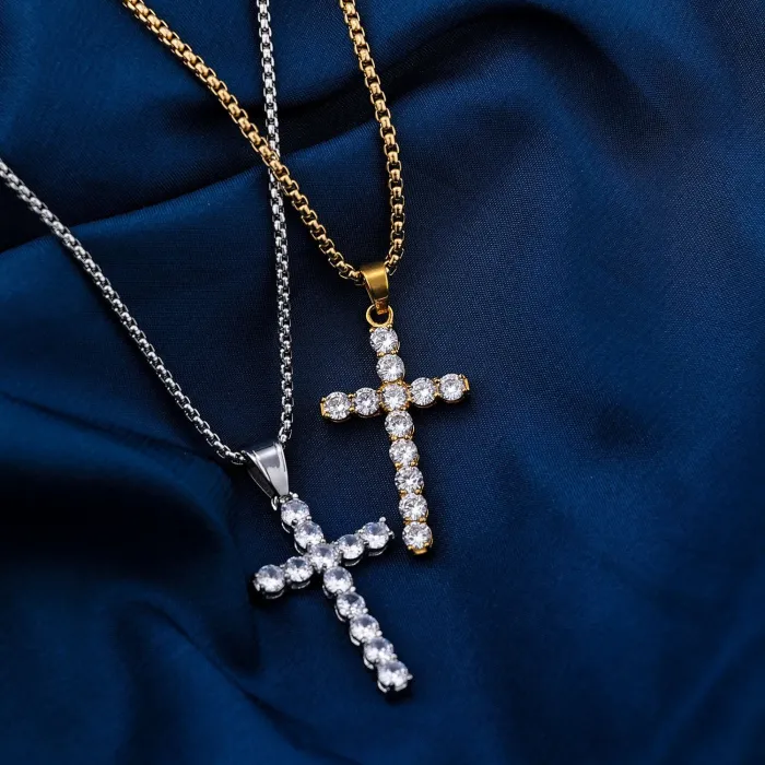 Trendy Full Rhinestone Cross Pendant – Silver, Gold & Rose Gold Colors – Fashion Jewelry In Stock