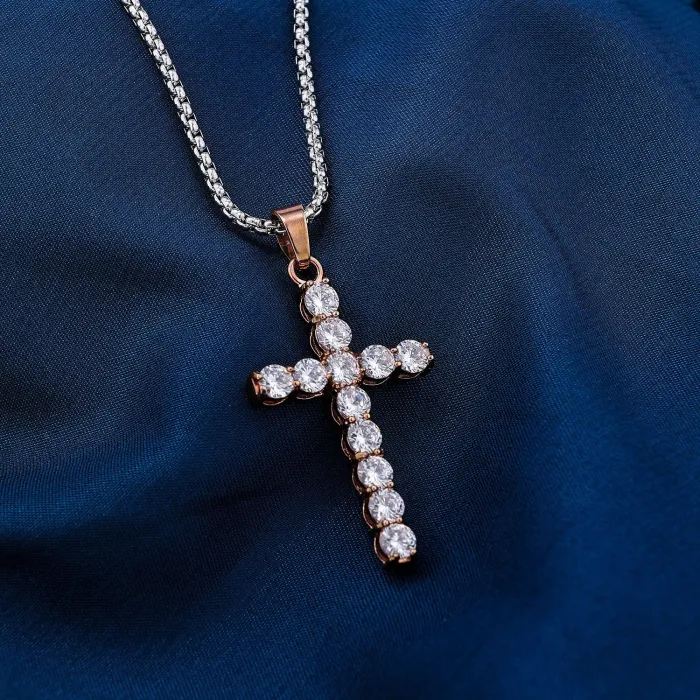 Trendy Full Rhinestone Cross Pendant – Silver, Gold & Rose Gold Colors – Fashion Jewelry In Stock