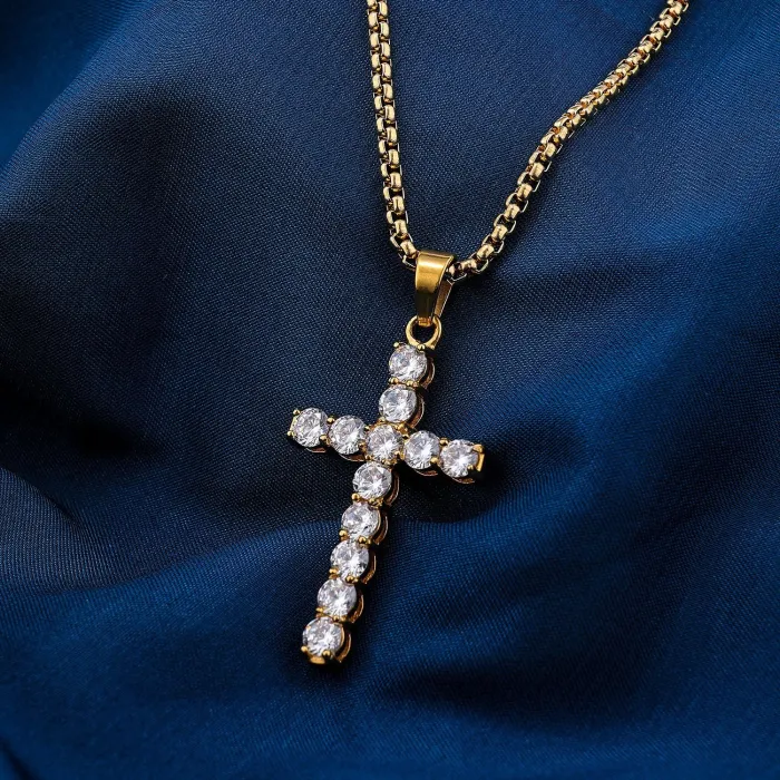 Trendy Full Rhinestone Cross Pendant – Silver, Gold & Rose Gold Colors – Fashion Jewelry In Stock