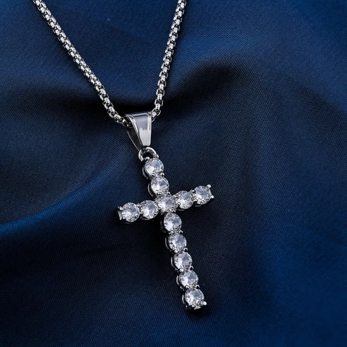 Trendy Full Rhinestone Cross Pendant – Silver, Gold & Rose Gold Colors – Fashion Jewelry In Stock