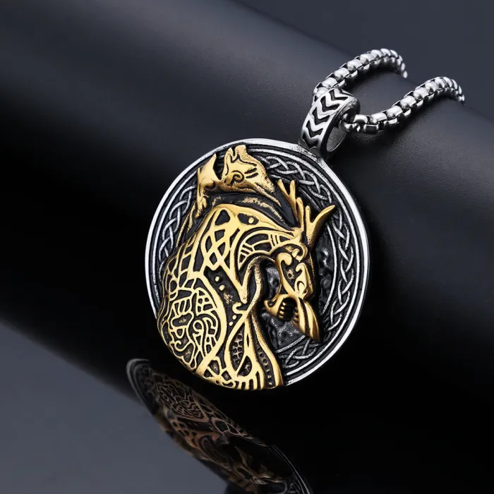 Hot-Selling Viking Series Two-Tone Wolf Pendant – Animal Design Stainless Steel Necklace
