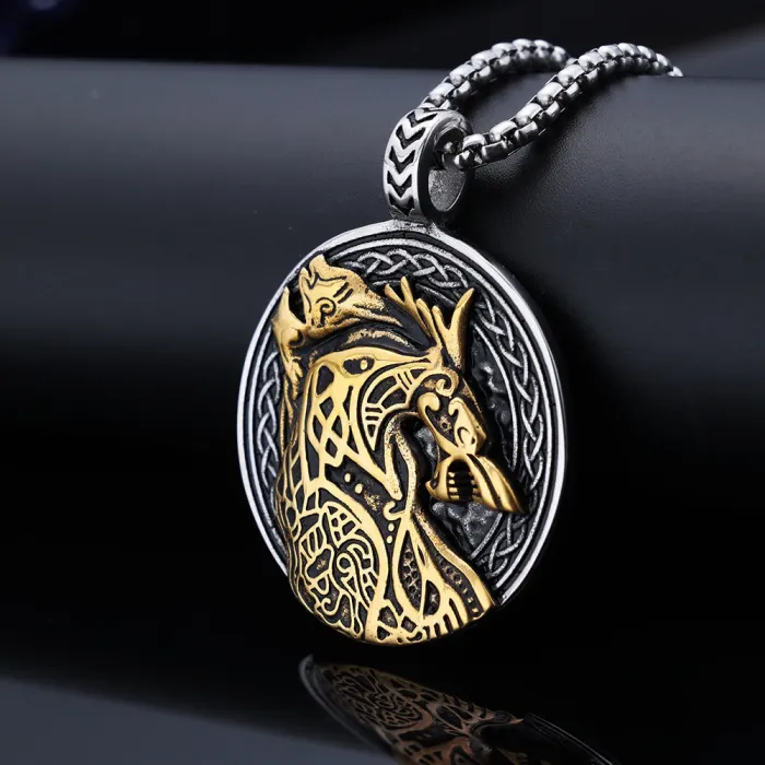 Hot-Selling Viking Series Two-Tone Wolf Pendant – Animal Design Stainless Steel Necklace