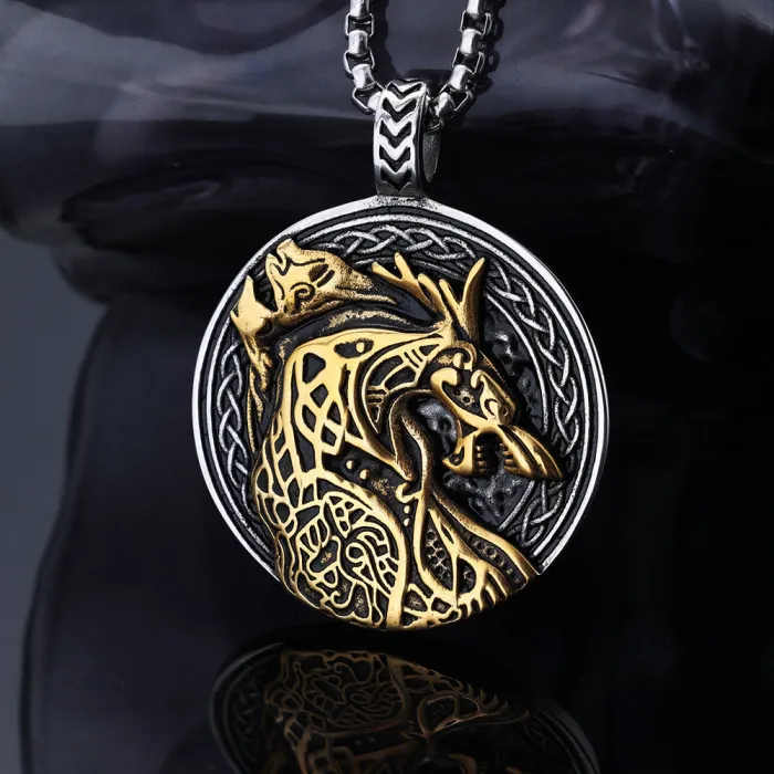 Hot-Selling Viking Series Two-Tone Wolf Pendant – Animal Design Stainless Steel Necklace