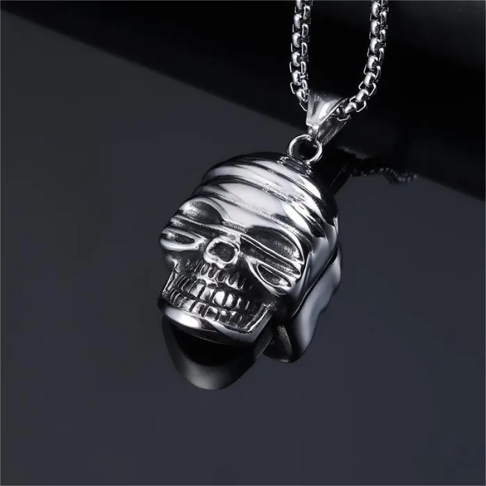 Vintage Punk Pirate Skull Pendant – Stainless Steel Gothic Necklace for Men