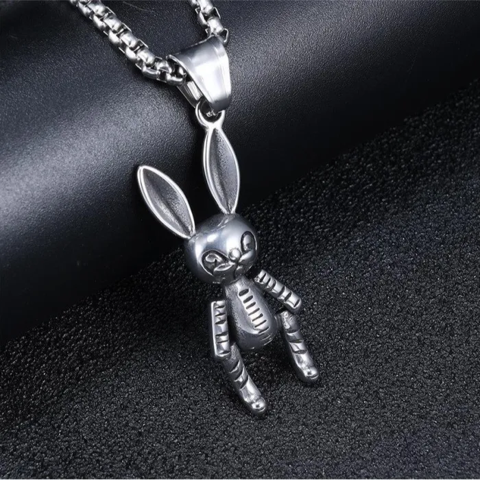 Trendy Bunny Pendant Necklace – Stainless Steel Cute Animal Charm for Women