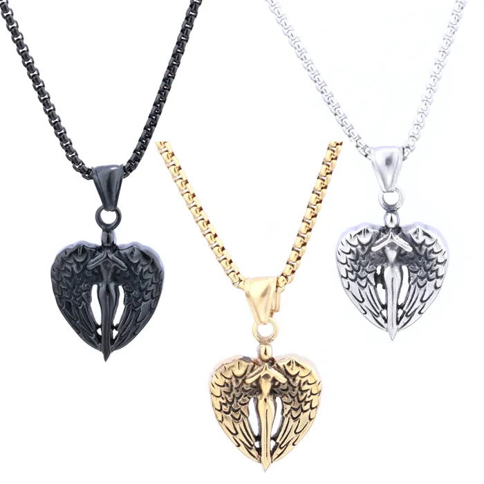 Guardian Angel Wings Pendant – Unisex Stainless Steel Amulet Necklace