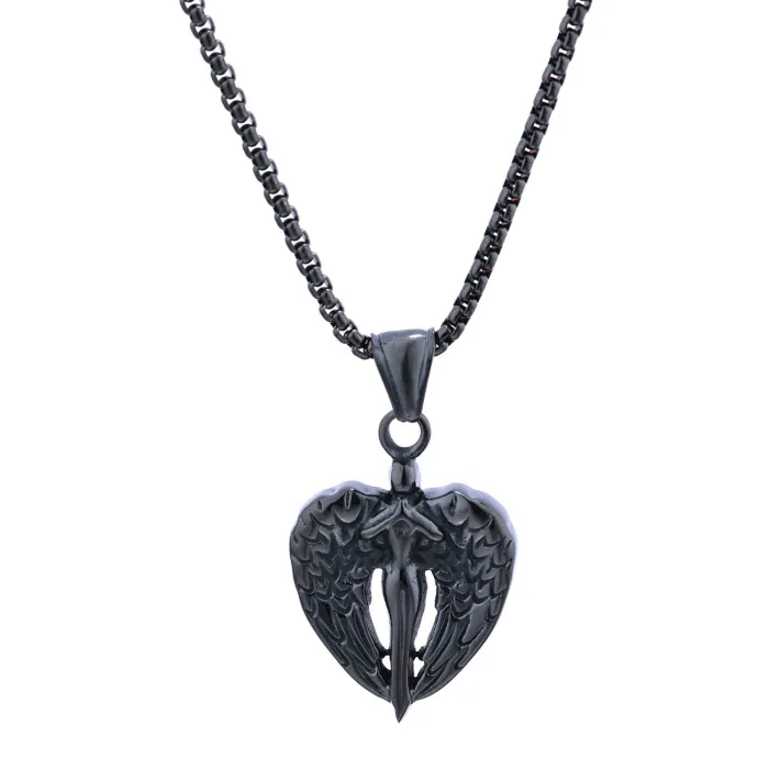 Guardian Angel Wings Pendant – Unisex Stainless Steel Amulet Necklace