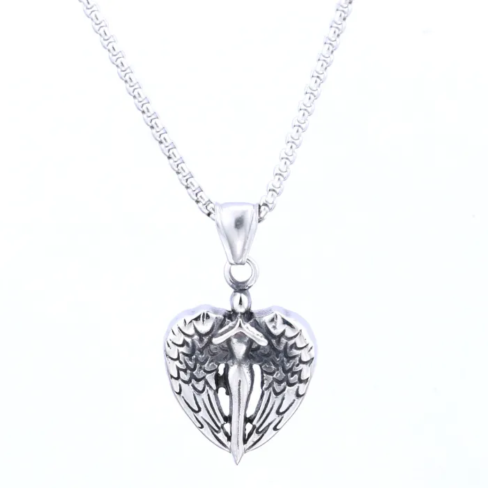 Guardian Angel Wings Pendant – Unisex Stainless Steel Amulet Necklace