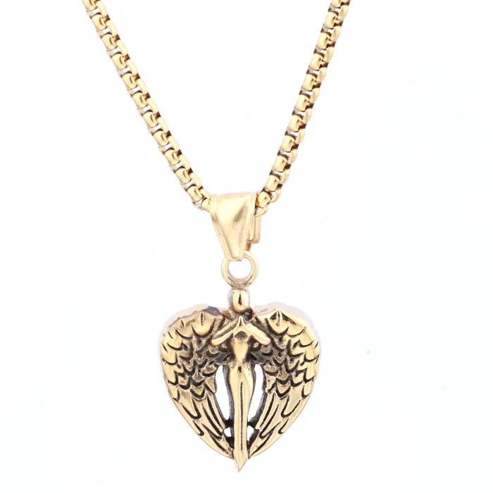 Guardian Angel Wings Pendant – Unisex Stainless Steel Amulet Necklace