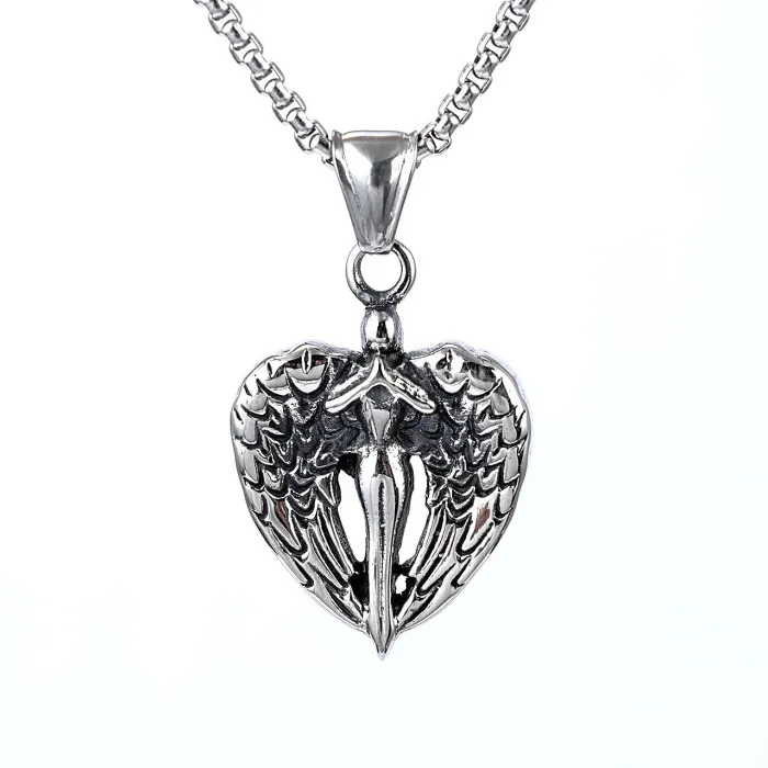 Guardian Angel Wings Pendant – Unisex Stainless Steel Amulet Necklace