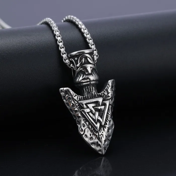 Viking Rune Triangle Pendant – Nordic Stainless Steel Amulet for Men | Bulk Jewelry Supplier