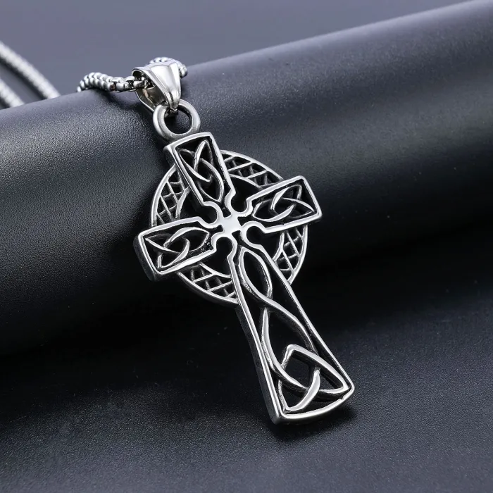 Vintage Viking Totem Cross Pendant – Retro Street Style Stainless Steel Necklace