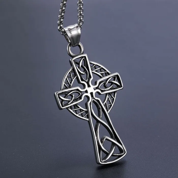 Vintage Viking Totem Cross Pendant – Retro Street Style Stainless Steel Necklace