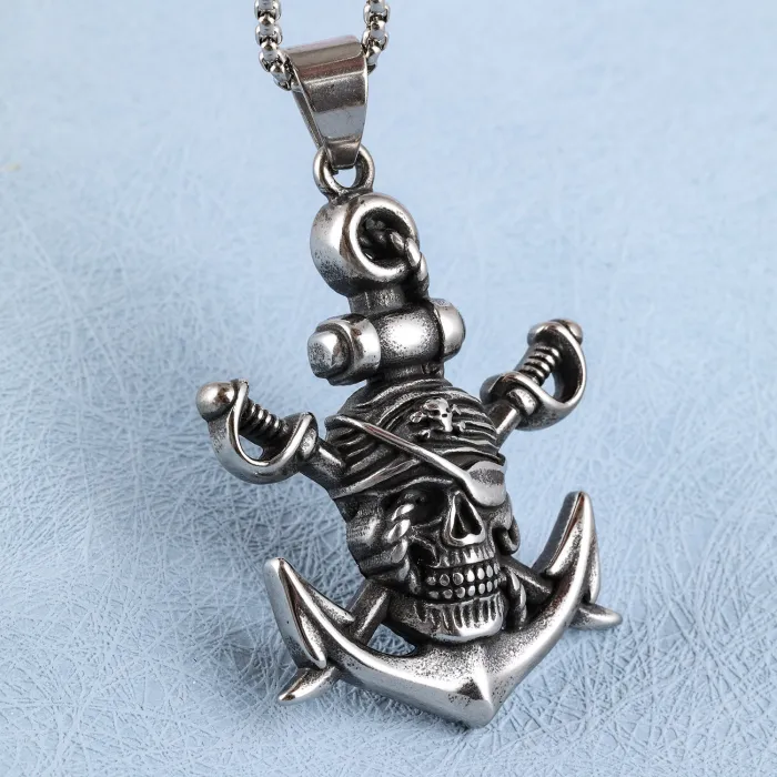 Hot-Selling Pirate Anchor Pendant – One-Eyed Skull with Dual Swords | In-Stock Wholesale