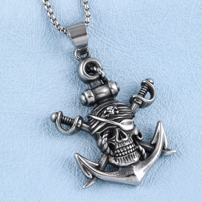 Hot-Selling Pirate Anchor Pendant – One-Eyed Skull with Dual Swords | In-Stock Wholesale