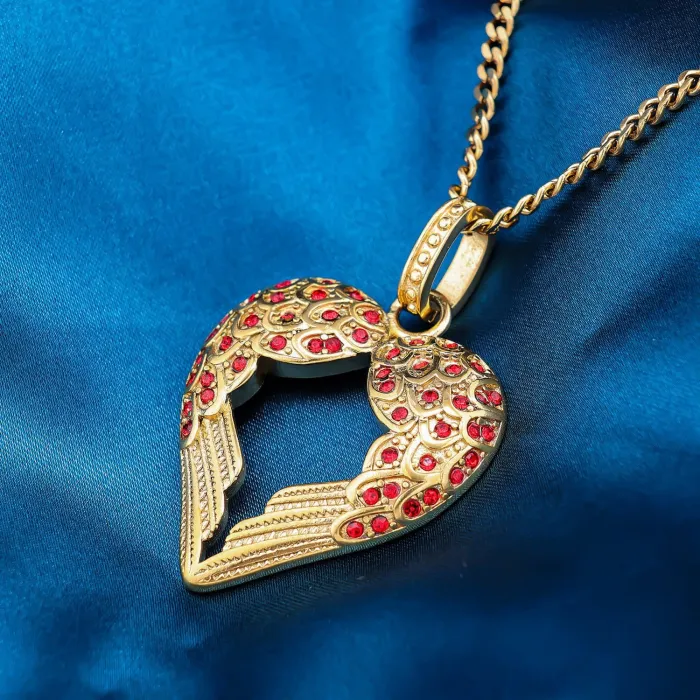 Gold-Plated Angel Wings Pendant – Animal-Inspired Design with Crystals | Factory Direct Supply