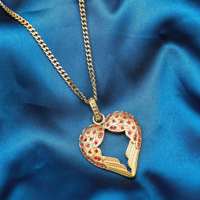 Gold-Plated Angel Wings Pendant – Animal-Inspired Design with Crystals | Factory Direct Supply
