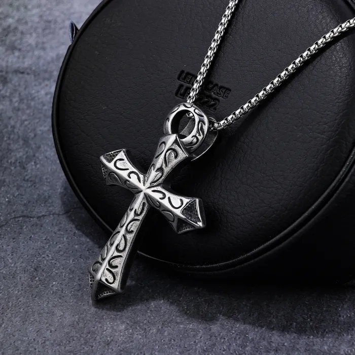 Vintage Viking Rune Cross Pendant – Polished Stainless Steel | Ready Stock