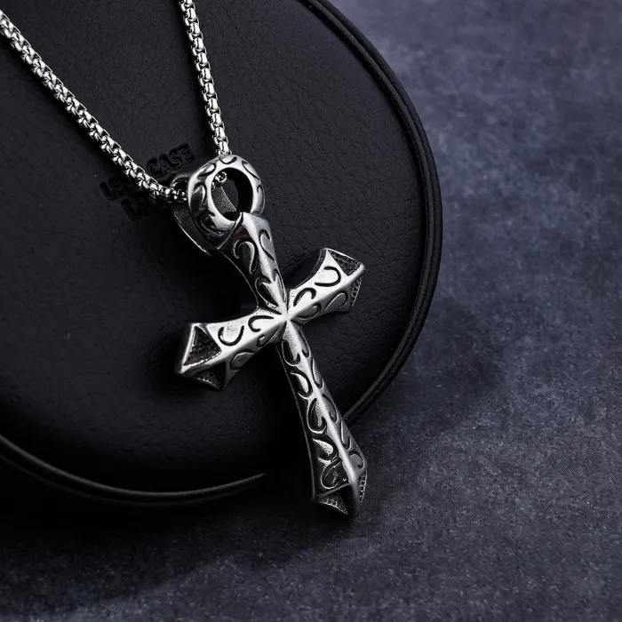 Vintage Viking Rune Cross Pendant – Polished Stainless Steel | Ready Stock