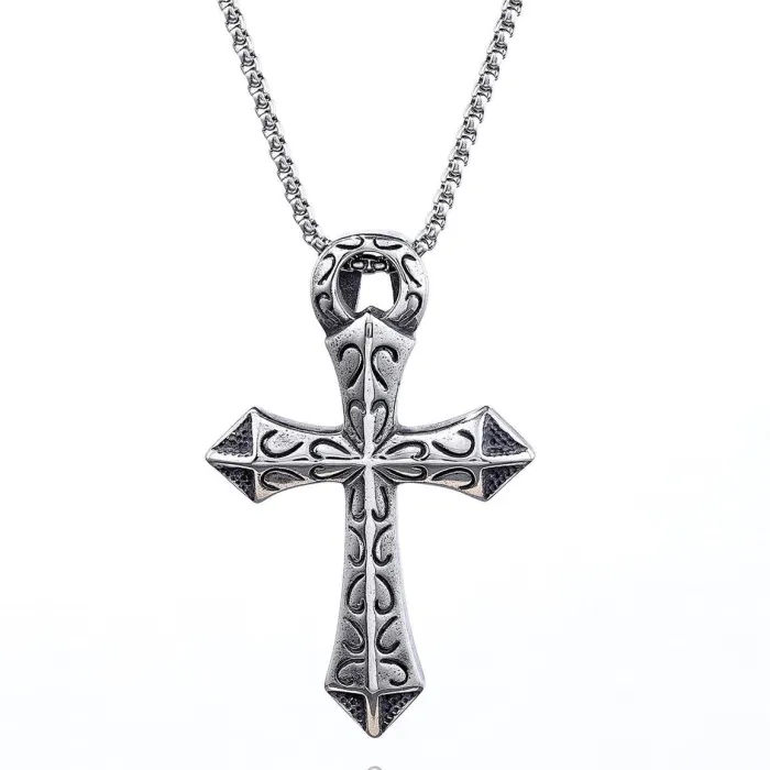 Vintage Viking Rune Cross Pendant – Polished Stainless Steel | Ready Stock