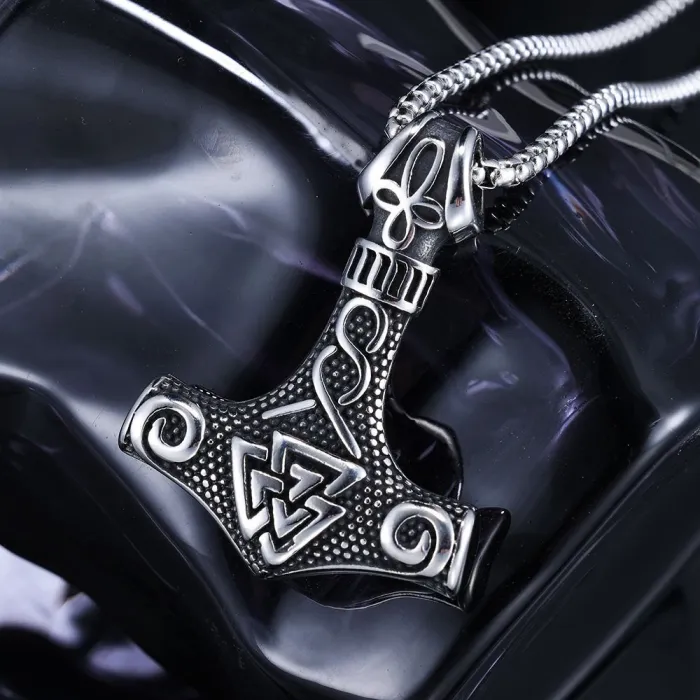 Stylish Viking Thor’s Hammer Pendant – Norse Runes Stainless Steel Necklace for Men