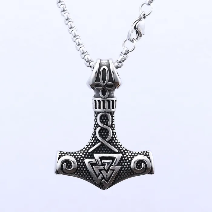 Stylish Viking Thor’s Hammer Pendant – Norse Runes Stainless Steel Necklace for Men