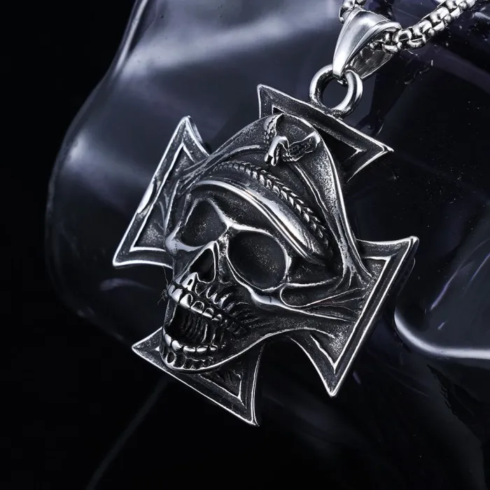 New Retro Pirate Skull Cross Pendant – Fashion Stainless Steel Gothic Jewelry