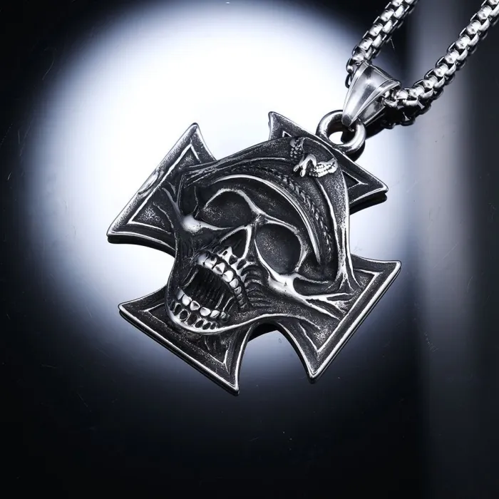 New Retro Pirate Skull Cross Pendant – Fashion Stainless Steel Gothic Jewelry