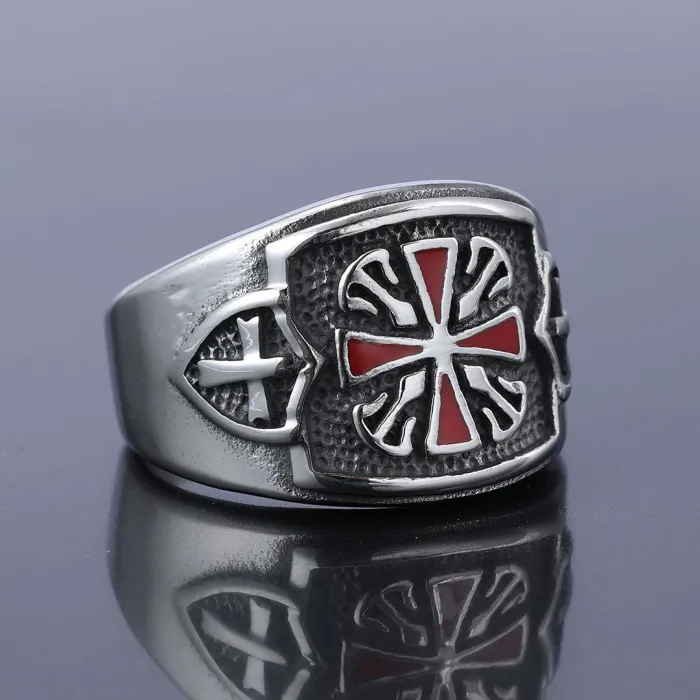 Men's Cross Ring – New Vintage Style Stainless Steel Ring with Epoxy Inlay