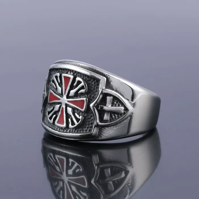 Men's Cross Ring – New Vintage Style Stainless Steel Ring with Epoxy Inlay