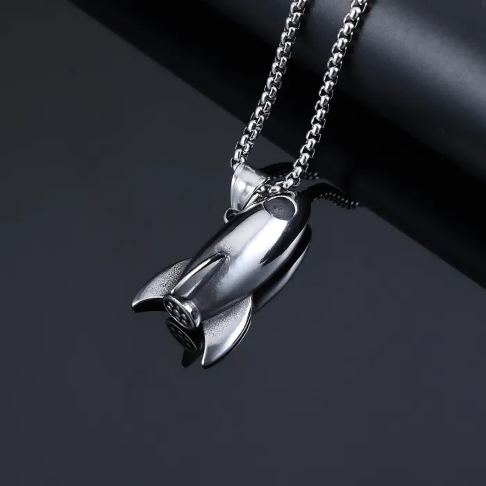 Men's Punk Rocket Pendant Necklace – Street Style Stainless Steel Jewelry