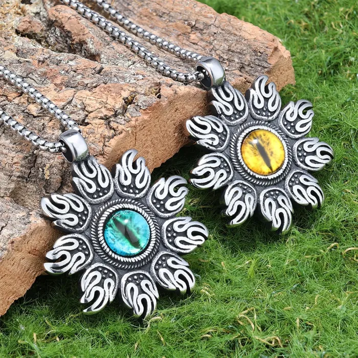 Vintage Punk Style Horus Eye Pendant – Yellow & Blue Eye Stainless Steel Necklace