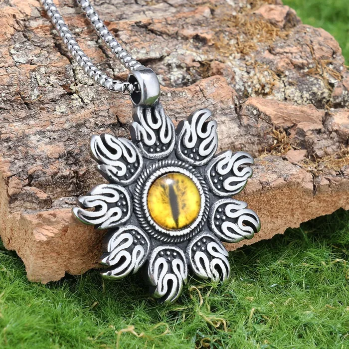 Vintage Punk Style Horus Eye Pendant – Yellow & Blue Eye Stainless Steel Necklace