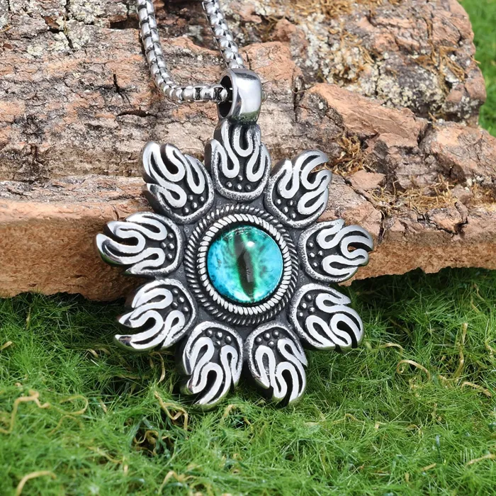 Vintage Punk Style Horus Eye Pendant – Yellow & Blue Eye Stainless Steel Necklace