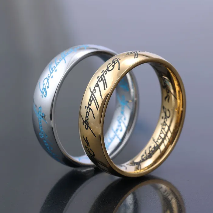Hot-Selling Stylish Niche Glow-in-the-Dark Stainless Steel "Lord of the Rings" English Ins Style Unisex Ring