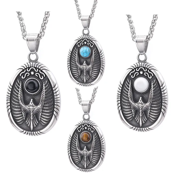 Eagle Crest Pendant – Vintage Style Necklace with Inlaid Gemstone | Bulk Jewelry Supplier for Resellers