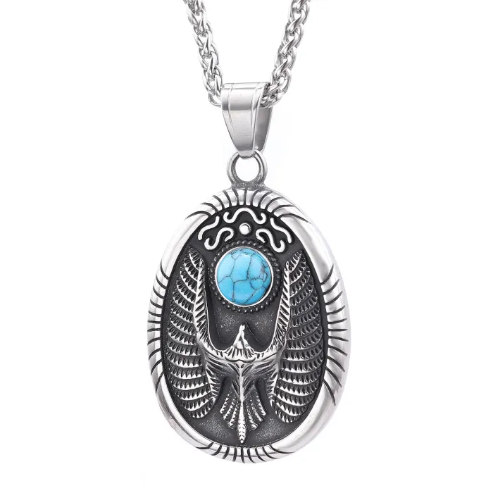 Eagle Crest Pendant – Vintage Style Necklace with Inlaid Gemstone | Bulk Jewelry Supplier for Resellers