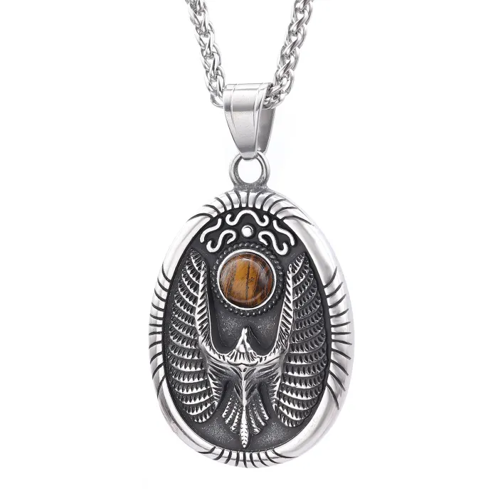 Eagle Crest Pendant – Vintage Style Necklace with Inlaid Gemstone | Bulk Jewelry Supplier for Resellers