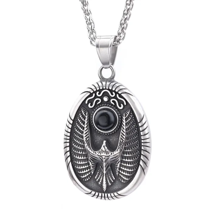 Eagle Crest Pendant – Vintage Style Necklace with Inlaid Gemstone | Bulk Jewelry Supplier for Resellers