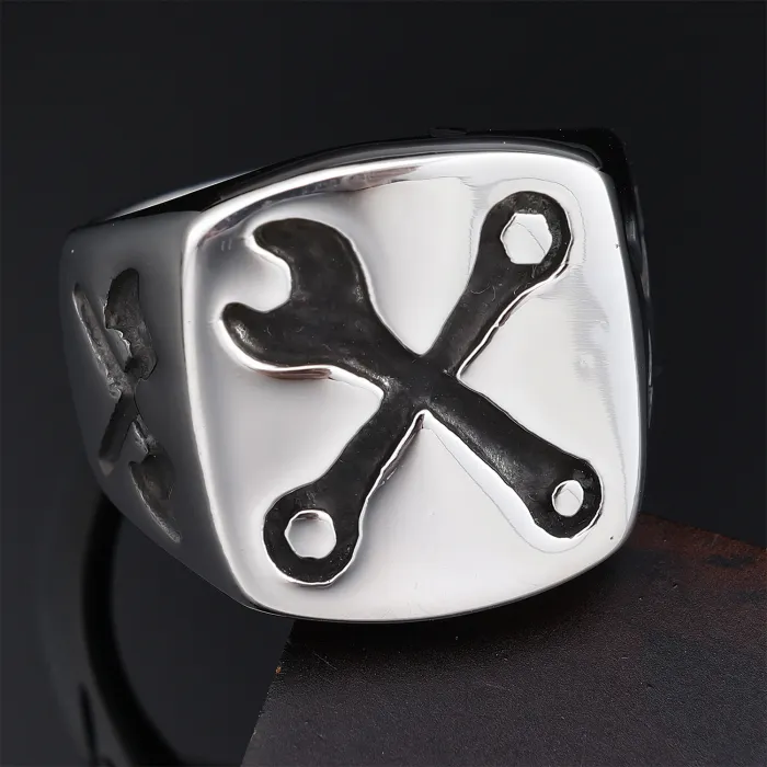 Minimalist Biker Style Geometric Wrench Pendant – Stainless Steel, In Stock