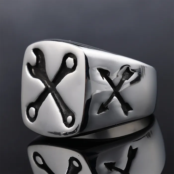 Minimalist Biker Style Geometric Wrench Pendant – Stainless Steel, In Stock