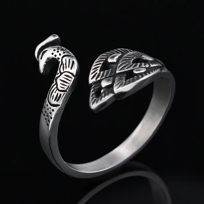 Trendy Animal Series Peacock Design Stainless Steel Ring – Unisex Fashion Jewelry