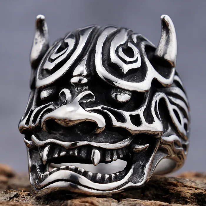 Punk Gothic Style Hannya Mask Skull Ring – Vintage Stainless Steel Men's Ring