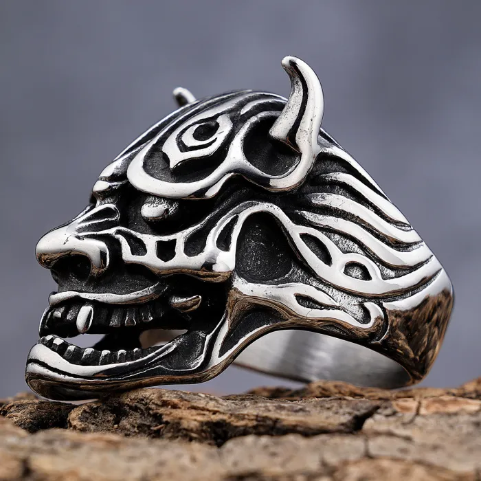 Punk Gothic Style Hannya Mask Skull Ring – Vintage Stainless Steel Men's Ring