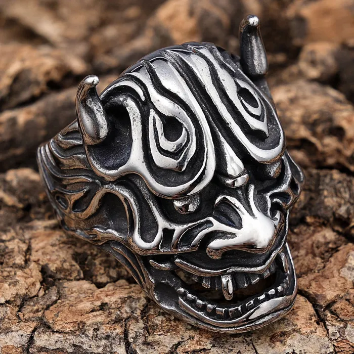 Punk Gothic Style Hannya Mask Skull Ring – Vintage Stainless Steel Men's Ring