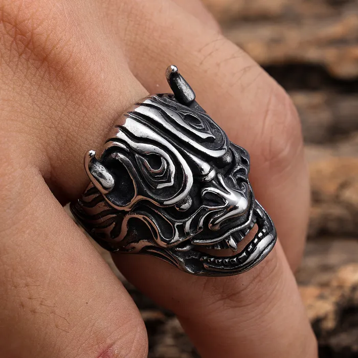 Punk Gothic Style Hannya Mask Skull Ring – Vintage Stainless Steel Men's Ring