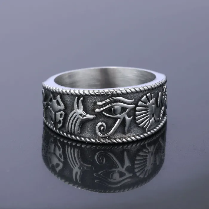 Horus Eye Stainless Steel Ring – Retro Fashion Statement Band for Men & Women | Bulk Jewelry Supplier