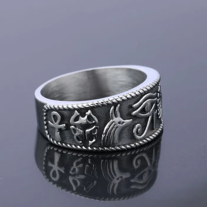 Horus Eye Stainless Steel Ring – Retro Fashion Statement Band for Men & Women | Bulk Jewelry Supplier