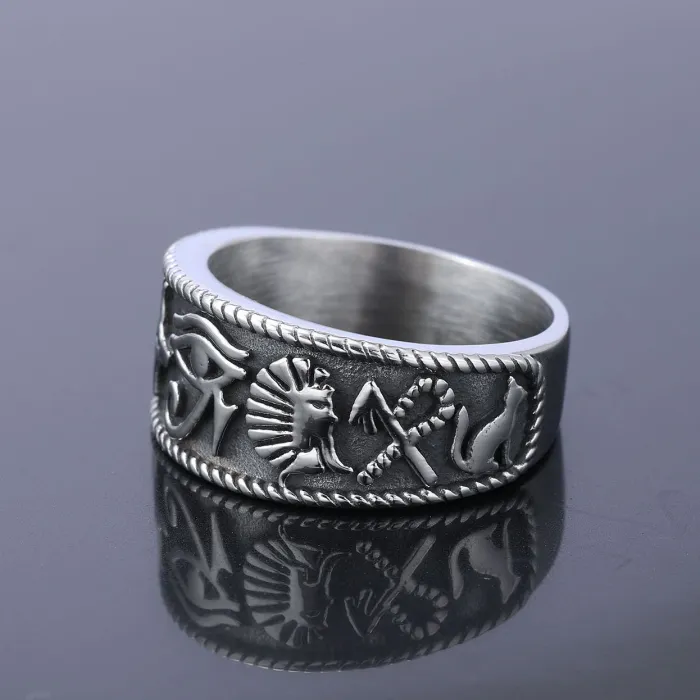 Horus Eye Stainless Steel Ring – Retro Fashion Statement Band for Men & Women | Bulk Jewelry Supplier