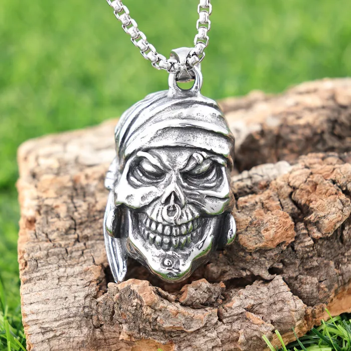New Punk Style Polished Pirate Skull Pendant – Retro Stainless Steel Jewelry (Dropshipping Available)